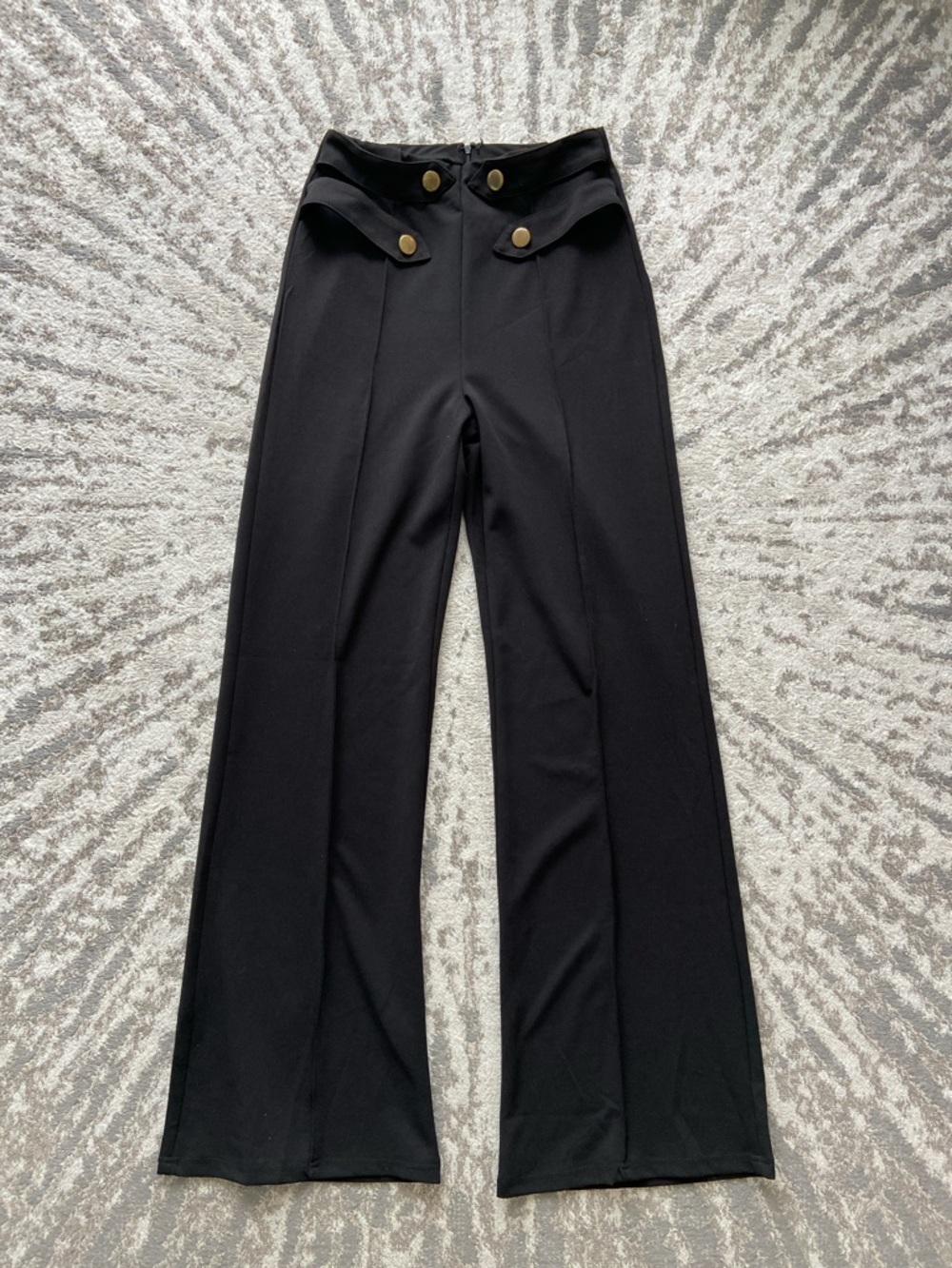 High-Waist Wide Leg Pants with Button Detail - Black